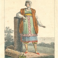 Lecomte 1819 Femme de L'Argentiere anciennement Cimolis Isles de L'Archipel litho oud gekleurd € 50.-