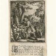 De doodgraver Jan en Casper Luyken 1694 kopergravure blad 16x10 cm. € 50.-