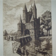 Haarlem Amsterdamsepoort W.J.Dingemans 1873-1925 ets  34.5x49 cm. 
