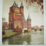 Haarlem Amsterdamsepoort kleurets Alfred van Neste 1874-1969  33x36 cm.