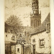 Haarlem Bakenesserkerk A.van Hemert 1883-1943 ets  27x45 cm. € 75.-