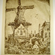 Haarlem molen Adriaan J.Nicolaas Jr. 1885-1943 ets 1931  25x32 cm. € 125.-