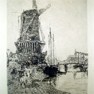 Haarlem molen de Adriaan  Oskar Paul Matthes 1872-1930  ets 19x29 cm. 