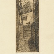 Haarlem Nauwe Appelaarsteeg  Joh.Josseaud 1880-1935 ets 8x18 cm.