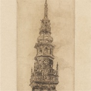 Haarlem Nieuwe Kerk /  toren ets 11x21 cm.