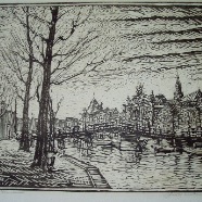 Haarlem Spaarne Jos v.d.Wall Perne 1877-1941 linosnede 55x40 cm.