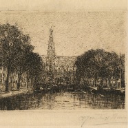 Haarlem Spaarne St.Bavo C.C.J.van Trigt Hoevenaar 1854-1924 ets ca. 1910  21x16 cm. 