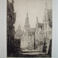 Haarlem St.Bavo Smedestraat Herman Heuff 1875-1945  ets 25x35 cm. € 175.-