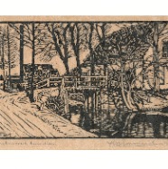 Heemstede Bleekersvaart F.H.v Emmerik 1895-1953 nu Esdoornkade  uit de serie 10 houtsnedes Heemstede 1928 ( 25 exempl.)