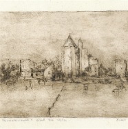 Santpoort Ruine van Brederode ets 22x13 cm. Evert van Hemert € 65.-