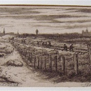 Zandvoort spoorlijn Jos v/d Wall Perne 1877-1941 aquatint ets 30x13.5 cm.