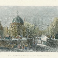 Amsterdam Lutherse kerk Bartlett 1850 handgekleurde staalgravure € 45.-