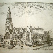 Amsterdam Oudekerk Lodovico Guicciardini 1521-1589 kopergravure € 90.-  32x25 cm