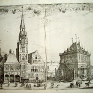 Amsterdam Stadhuis/Waag Lodovico Guicciardini 1521-1589 kopergravure € 90.-