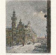 Den Haag Stadhuis Dujardin 1880 handgekleurde heliogravure € 35.-