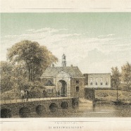 Leiden Hoogewoerdse poort litho G.J.Bos 1825-1898 ca. 21x16 cm. € 125.-