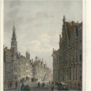 Leiden J.L.Terwen 1813-1873 Breestraat  handgekleurde staalgravure 1860 ca. 13x17 cm.€ 90.-