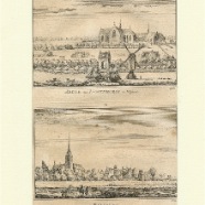 Rijnsburg abdij en dorp Abraham Rademaker 1676-1735 kopergravure 11x16 cm. ca. 1750 € 35.-