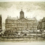 Amsterdam Dam Johannes Josseaud 1880-1935 ets 27x20 cm € 50.-