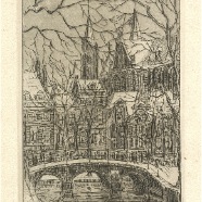 Amsterdam Leidsegracht naar Herengracht te zien met R.K.kerk de Krijtberg ets 8x12.5 cm. Eugene Rensburg 1872-1956