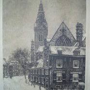 Amsterdam Oudekerksplein Cornelis Brandenburg 1884-1954 ets 52.5x70.5 cm. 