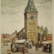Enschede  markt Frans Hartman 1904-1975 kleurets 31x41 cm. € 75.-