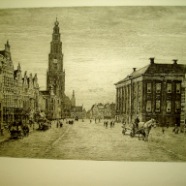 Groningen Markt Waalko Jans Dingemans 1873-1925 ets 54.5x35 cm. € 125.-