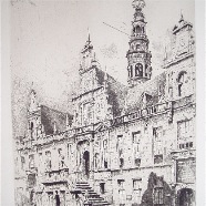 Leiden Stadhuis Jan Sirks 1885-1938 ets 23x35 cm.  € 75.-