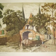 Sneek Waterpoort Frans Hartman 1904-1975 kleurets 41x32 cm. €  75.-