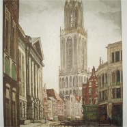 Utrecht Dom Leni Rienks 1914- kleurets 31x42 cm. € 75.-