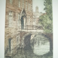 Utrecht Paushuize ingang Kromme Nieuwe Gracht kleurets 54/125  1943  32x42 cm.€ 75.-