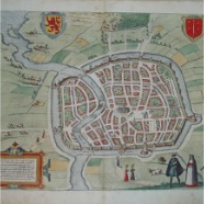 Haarlem Braun en Hogenberg handgekleurde kopergravure 1575