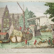 Haarlem Spaarne Melkbrug optica prent handgekleurde kopergravure ca 1780